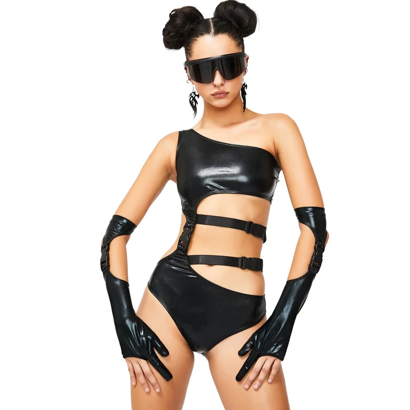 

K22K11951 Women's sexy fashion new summer Bodysuit Artificial leather hollow detachable leather bodysuit