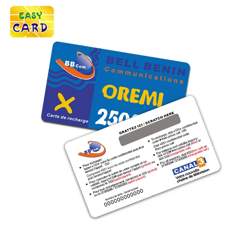 
Custom artwork printing paper or plastic scratch off panel phone recharge card 