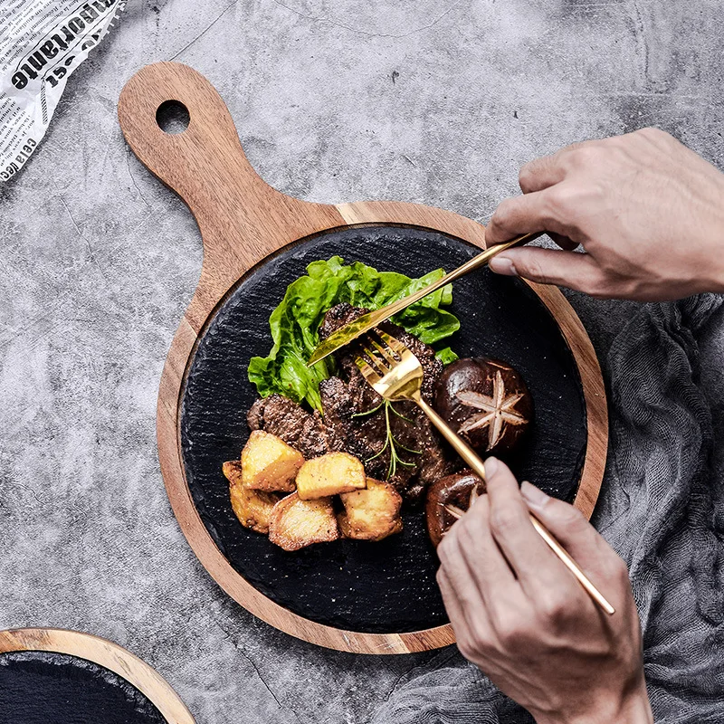 

wooden board sushi plate japanese platter serving tray tabletop stone steak plate with wooden dish, Natural