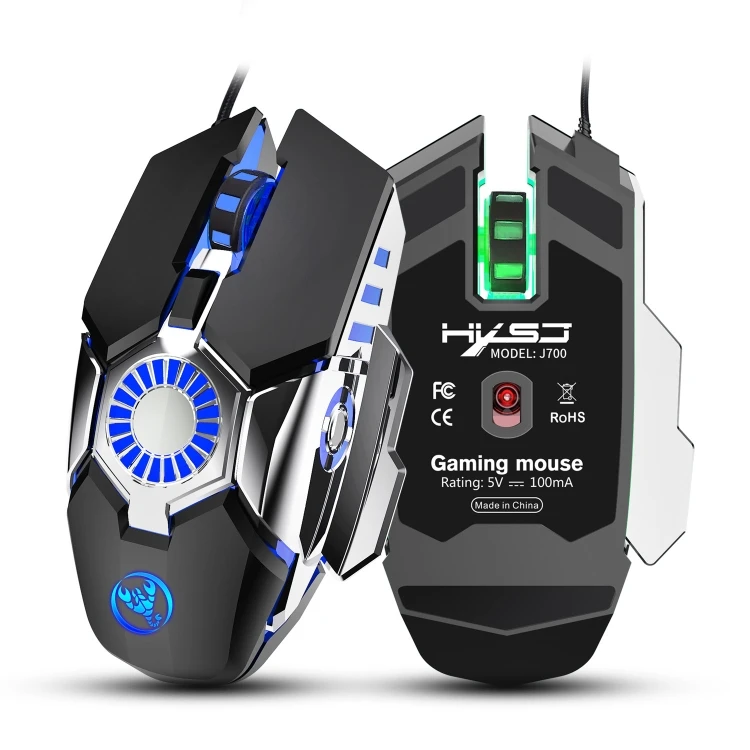 

HXSJ J700 Colorful Lighting Programmable E-sports Gaming Wired Mouse Adjust USB Wired Gaming Mice, Black