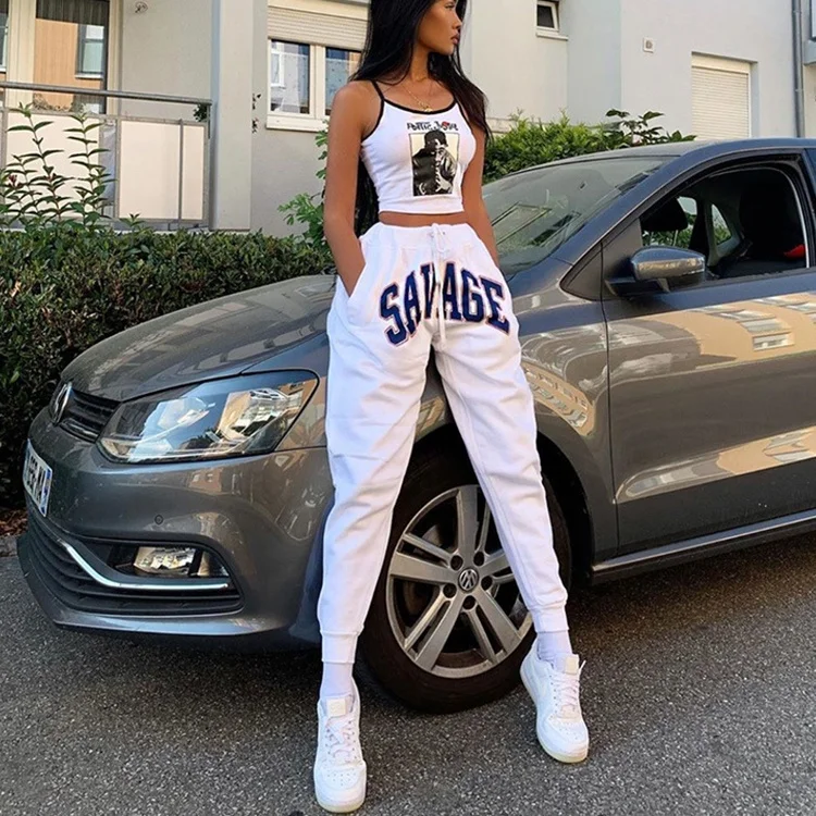 

Casual Loose Trousers High Waist Drawstring Harem Pants Sweatpants Joggers Women, Black / white