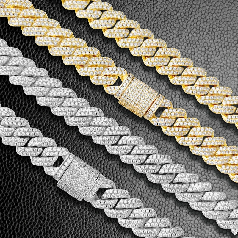 

20Mm Stainless Steel Cuban Link Chain Iced Out Vvs Cadenas Kolye Cuban Chain Necklace Stainless Steel Cuban Iced Link Gold Chain, White/yellow