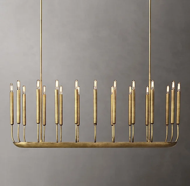 

Brass-Finished Fixture Hanging Lighting Vintage Coffee Shop Candle Lighting Modern Quenouilles Linear Chandelier 50" CZ2821L/20, Burnished brass