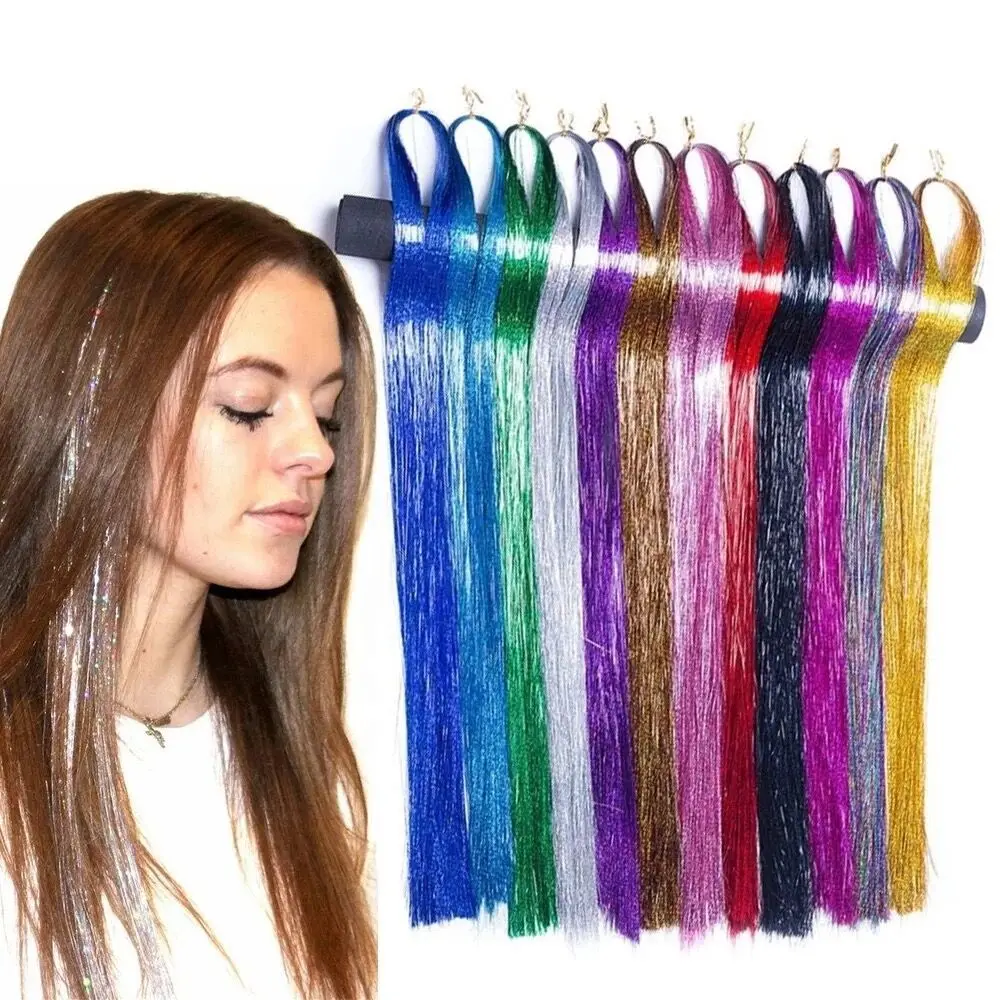 

47 Inches Tinsel Hair Extension15 Colors Sparkling Hair Tinsel Heat Resistant Highlights Glitter Tinsel Hair Extensions