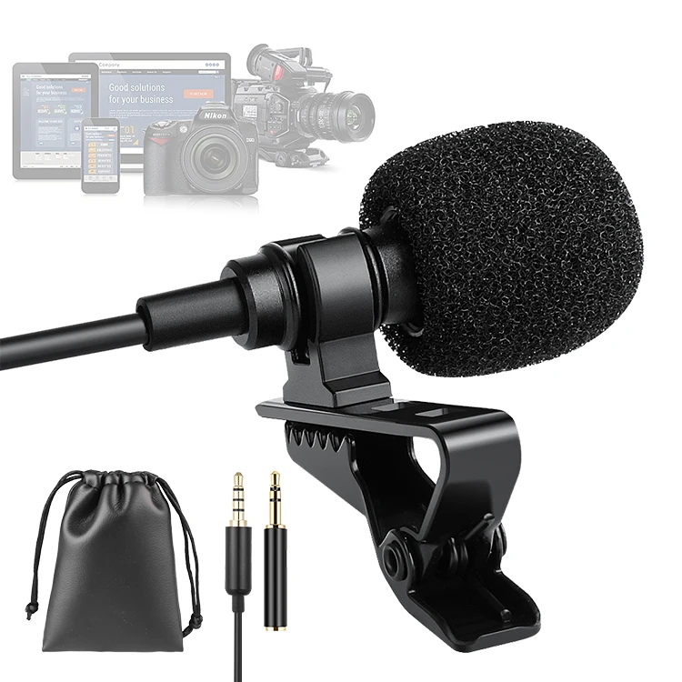 

Portable Mini Microphones 3.5mm Wired Lapel Lavalier Microphone for Camera Phone Computer, Black