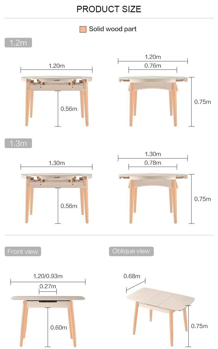 Linsy Home household tempered glass folding round dining table solid wood feet dining table and chairs