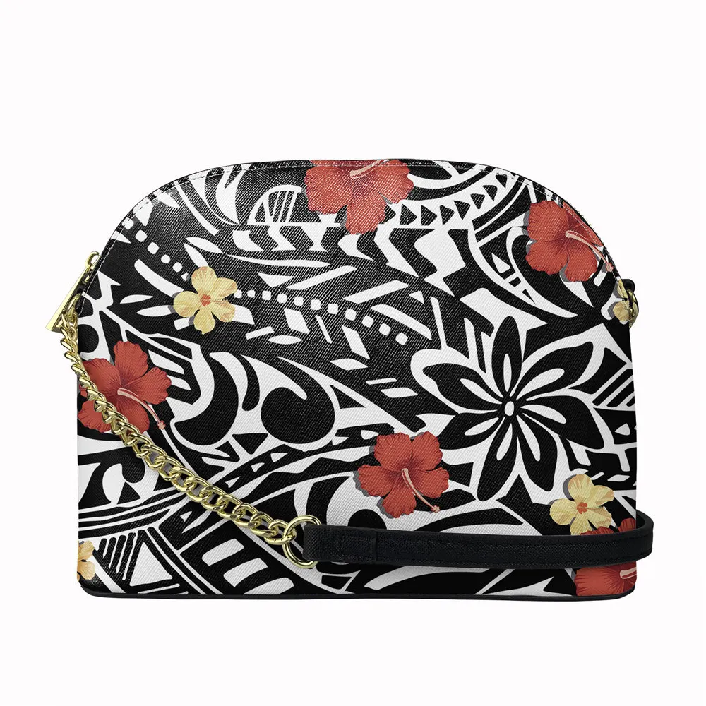 

Print On Demand Women Shell Purse Small Golden Chain Cross Body Sling Bags For Ladies Hawaiian/Polynesian Trendy Tribal Printed