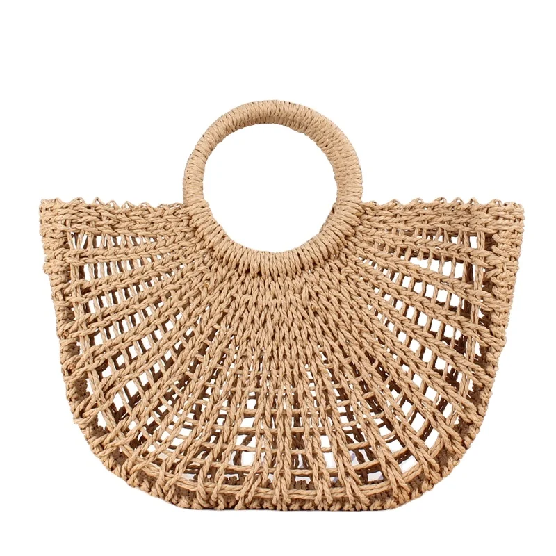 

2021 factory price direct summer travel beach ladies half moon shape large capacity portable straw bag