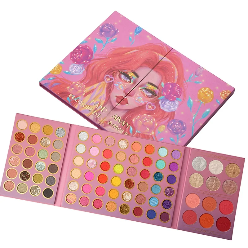 

HANDAIYAN New Design 84 Colors Eyeshadow Palette Blush Highlighter 3 in 1 Matte Glitter Cosmetic Eye Face Makeup