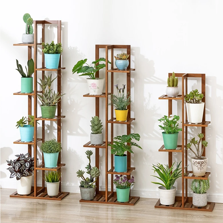 

Flower Plant Stand Indoor 5 Tier Bamboo Plant Stand Flower Pots Stander Display Pots Holder, Brown,primary color,white