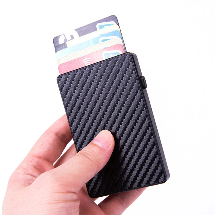 

Minimalist Credit Card Holders Slim Rfid Blocking Aluminum Card Case Carbon Fiber Wallet Pop Up For Men