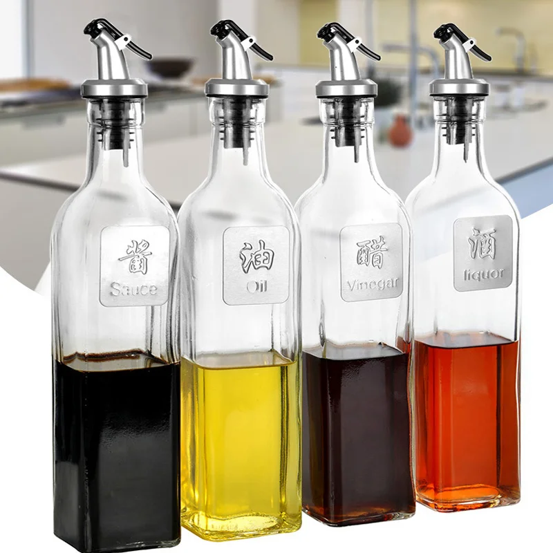 

250ml Creative Sauce Dispenser Seasoning Bottle Glass Vinegar Bar Oil Bottle Storage Kitchen Tools Cooking Wine Liquid Container, Silver