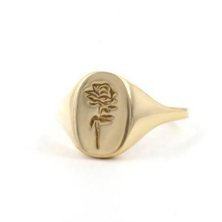 

Gold Plated Jewelry Rose Flower Ring Jewellris Women Signet Ring