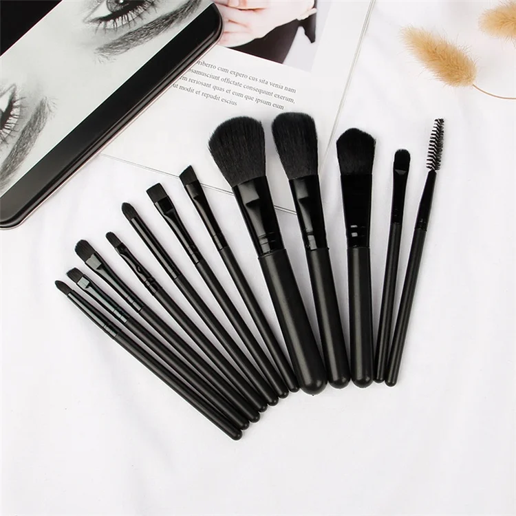 

12 Pcs Wholesale Black Portable Travel Cosmetic Tools New Luxury Makeup Brushes with Box, Black,grey