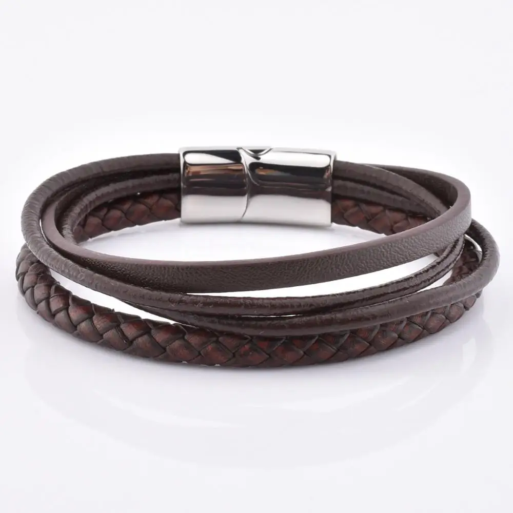 

New Arrival Brown Braided Leather Wrap Personalized Charm Bracelets Rope Bracelet Tough Multi Layer Leather Bracelet