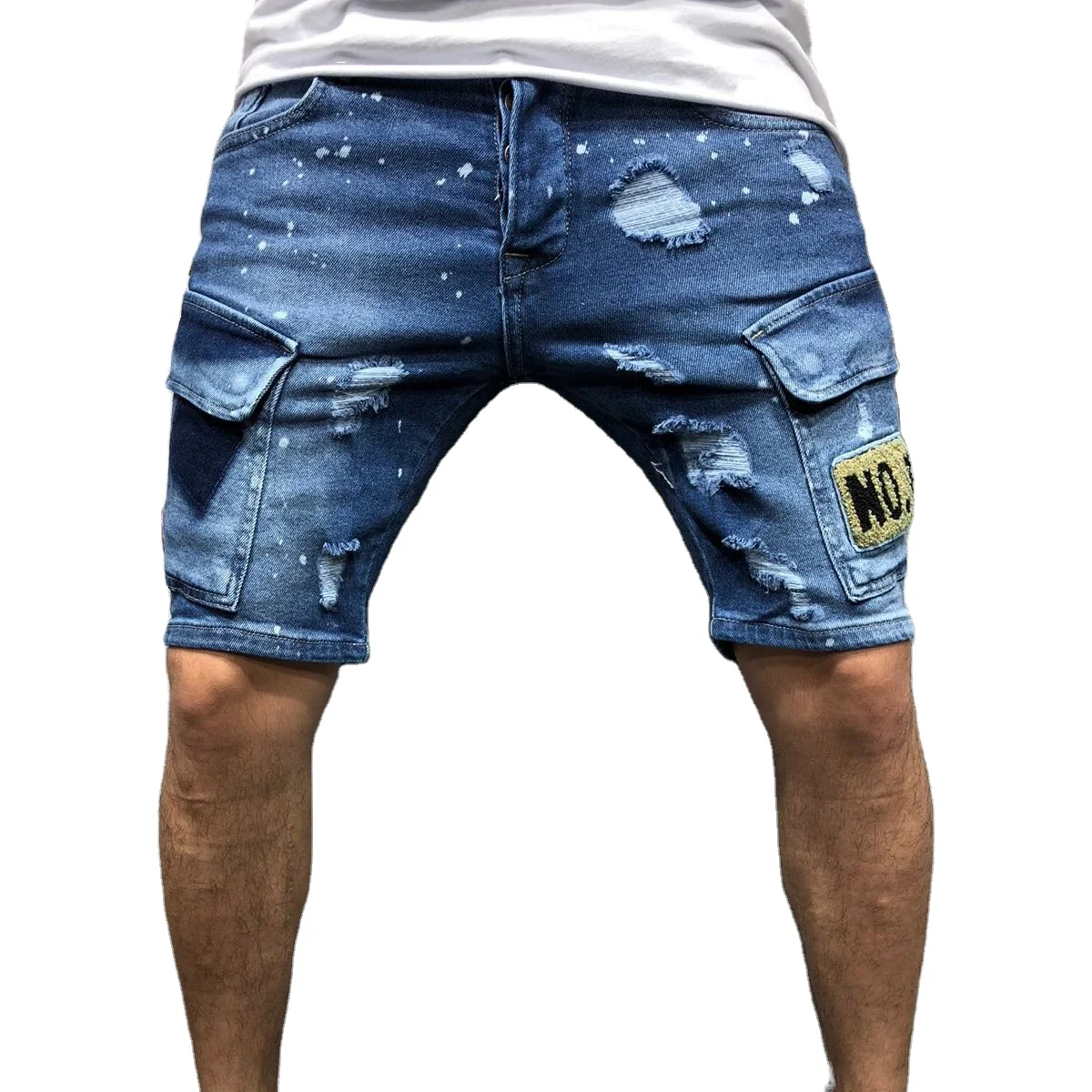 

New Summer short Men's Jeans Hole Slim Men's Badge Denim Pants Youth Slim Straight Trend Fashion Jeans tapered, Pc