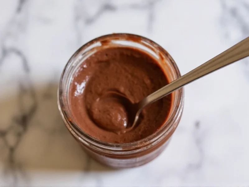 Homemade Nutella in jar with spoon