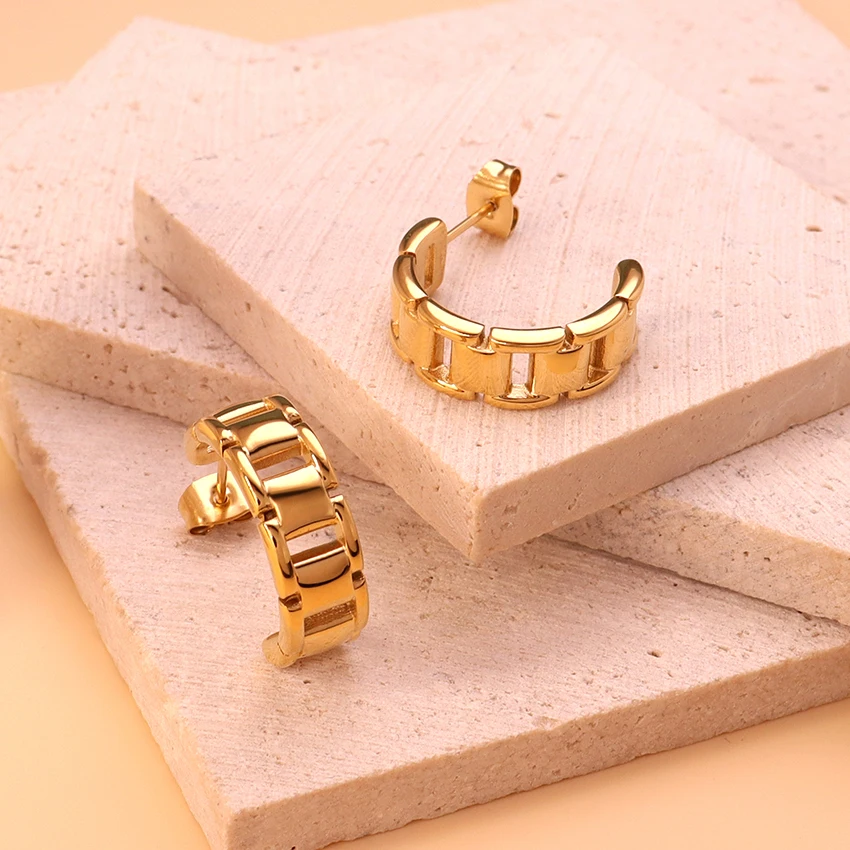 

Trendy Stainless Steel Chain Link Earrings Hypoallergenic Jewelry Stud Cuban Chain Hoop Earrings for Women