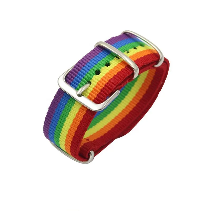 

Lesbian LGBT Pride Guy Rainbow Canvas Bracelet Adjustable Hip Hop Nylon Weave Strap Bracelet for Women Man Couple Party Jewelry, Pantone color