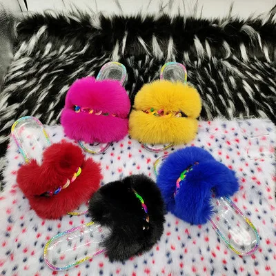 

Women Slippers home wear Spring 2021 Outdoor Sandals Ladies flat Diamond Furslipper Women