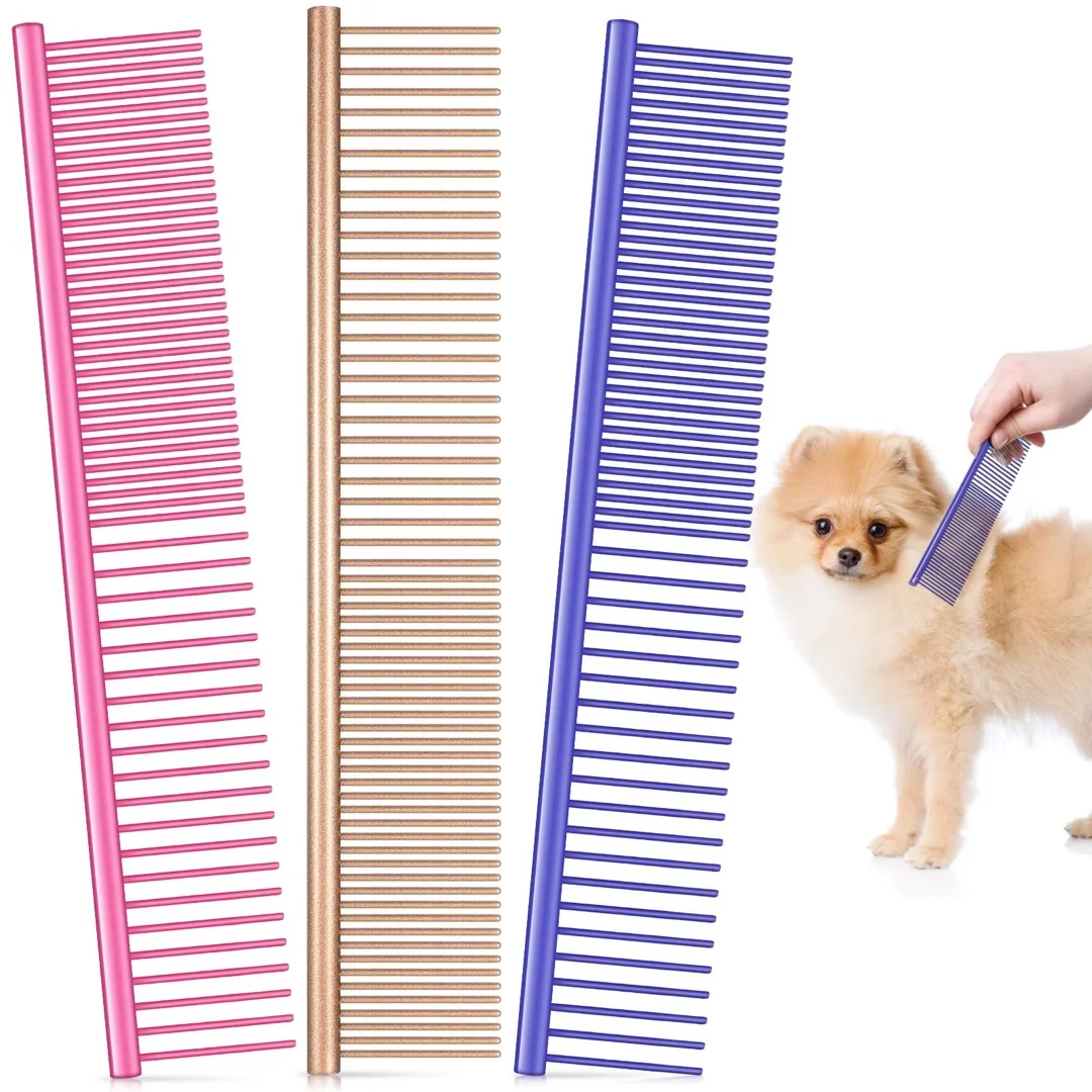 

Pet Dog Cat Grooming Comb Multi-color Dog Comb with Stainless Steel Teeth for Removing Tangles and Knots for Long and Short Hair
