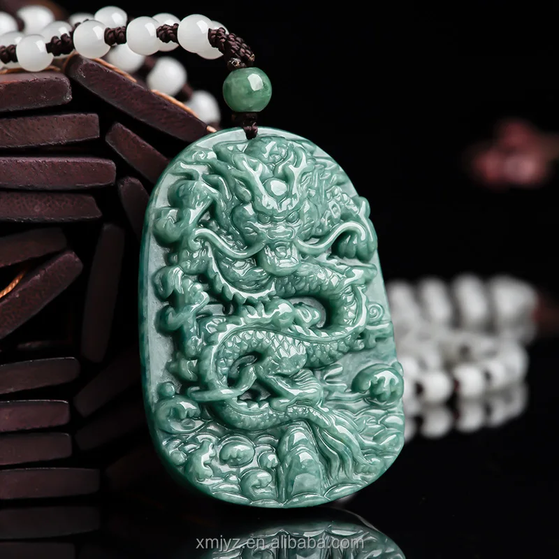 

Certified Grade A Natural Myanmar Jade Bean Green Domineering Dragon Brand Jade Pendant Ice Pendant Jewelry Men's Necklace Women