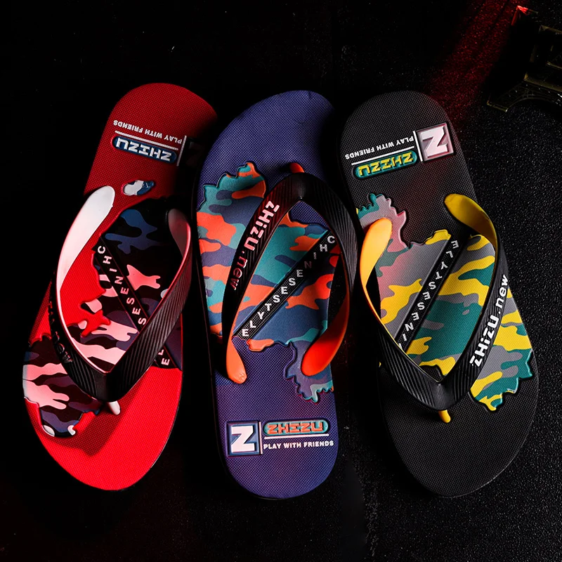 

Fashion leisure mens shoes Outdoor Summer Beach Anti-slip Rubber Mens Slipper Custom Graffiti Sandals Men Flip Flops