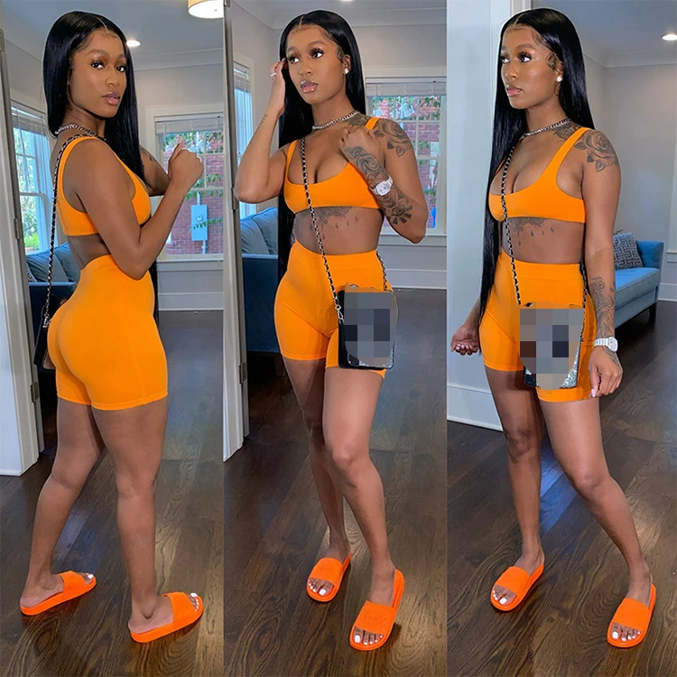 

Sporty Solid Camisole Crop Top 2pc Summer 2021 Shorts Set Women Casual Yoga Jogging Tracksuit Joggers Two Piece Short Set -SM, White,yellow,red,orange,apricot