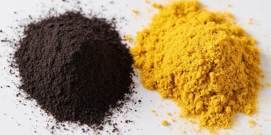 Black pepper and mustard jars side by side