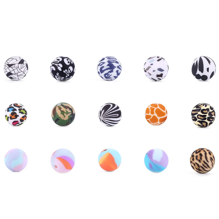 

Wholesale  Food Grade Leopard Teething Silicone Beads Baby Pacifier Chain Accessories