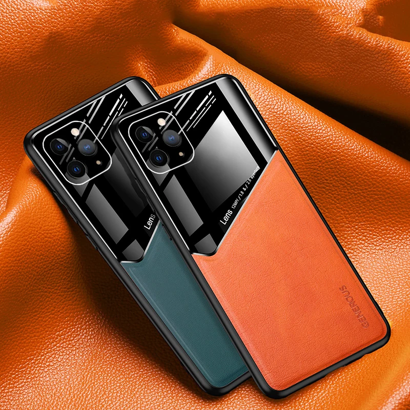 

Luxury Leather Plexiglass Shockproof Case on For iphone 12 11 pro max x xs xr 7 8 plus se 2020 Car Magnetic holder Phone Cover, Red/green