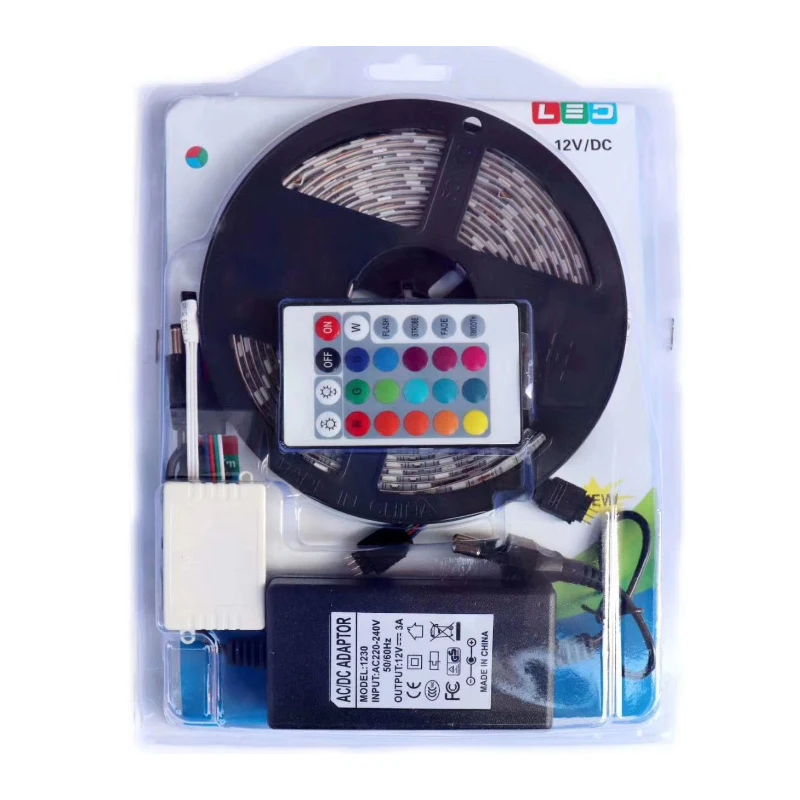 LED 5050 RGB 5m Strip 24Key IR Remote Controller Color Changing PI65 Waterproof Led Strip Lights Kit