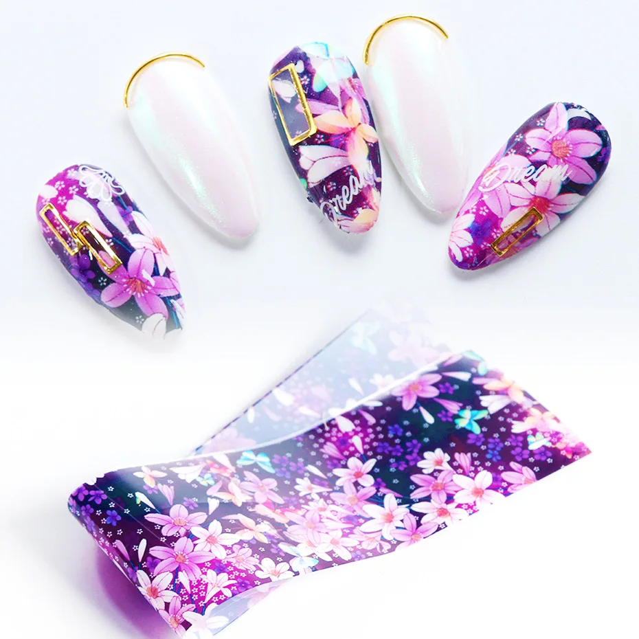 

50pcs/Set Mixed Designs Nail Foils Holographic Colorful Flower Wraps Stickers Nail Art Transfer Polish Decoration Manicure