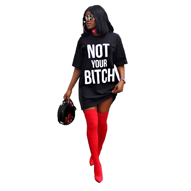 

Low MQO xxxl Fashion Letter Print Plus Size Womens T Shirt Dress, Shown