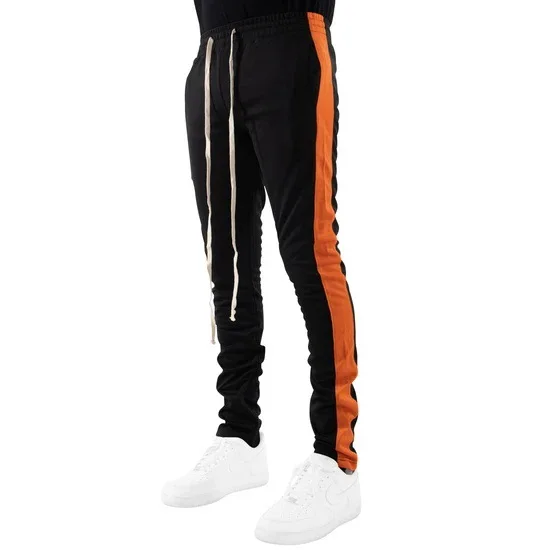 

men's fashion side striped sweat trousers casual fitness sports long pants training trackpants for men Black Orange