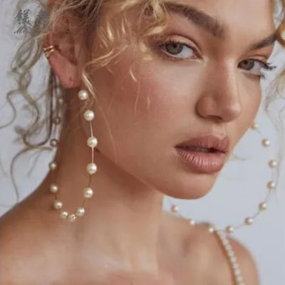 

Fresh Water Pearl Earrings Custom Wholesale Pearl Hoop Earrings Fashion Large Round Pearl Big Hoop Earrings For Women