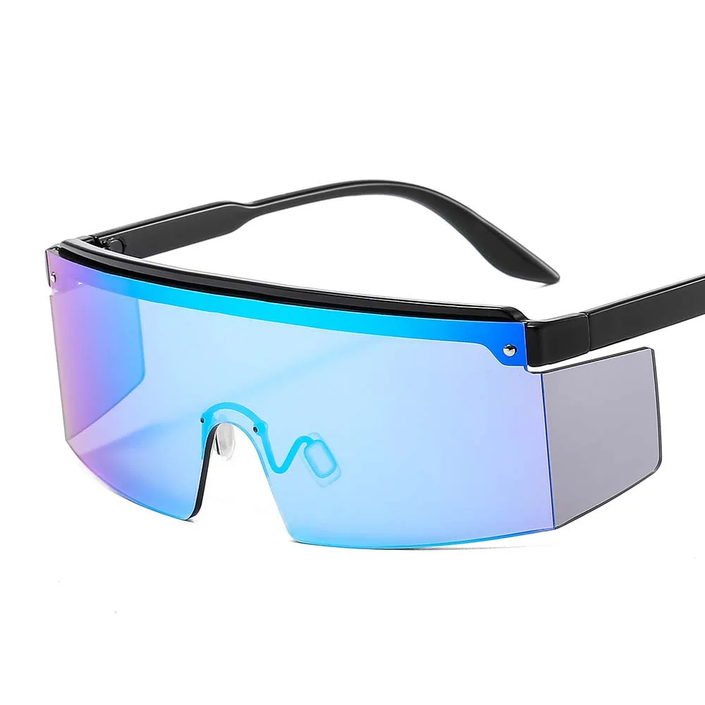 

Square frame one piece colorful mirror shades retro big frame windproof UV400 sunglasses for men, As the picture shows