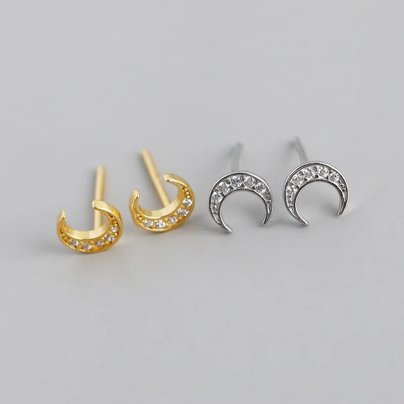 

2022 NEW 925 Sterling Silver Moon Earrings with White Zirconia Gold Plated Moon Shape Stud Earrings For Women Screw Back Earring