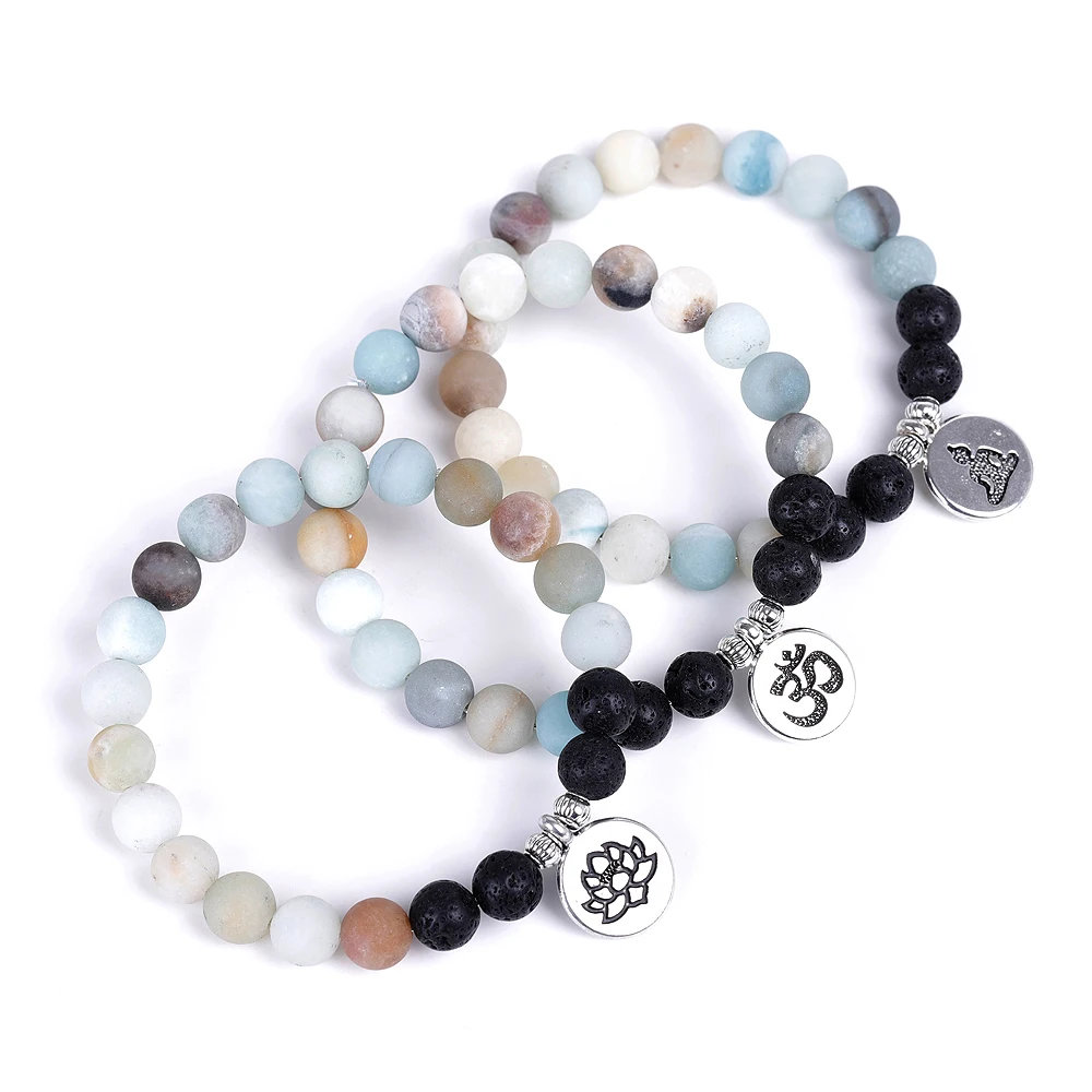 

Matte Amazonite Stone Bracelets Yoga Chakra OM Lotus Lava Stone Bracelet