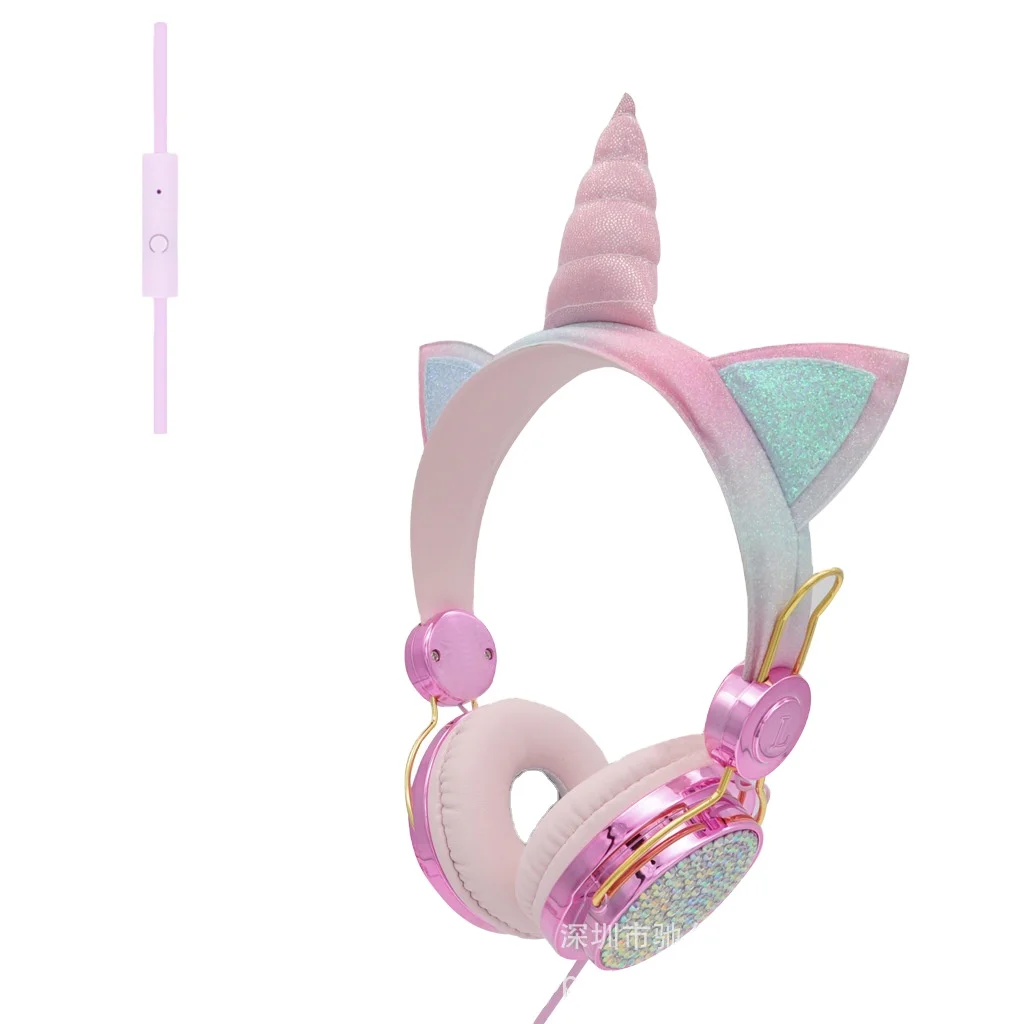 

Factory New Gaming Pink Unicorn Decoration Earphones Headphones Headsets With Microphone, Pink customized for large qty