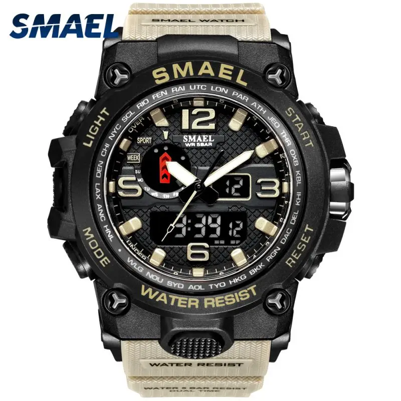 

SMAEL watch 1545 Brand Sports Dual Display Analog LED Electronic Quartz Watches Waterproof Swimming Military digital watch mens