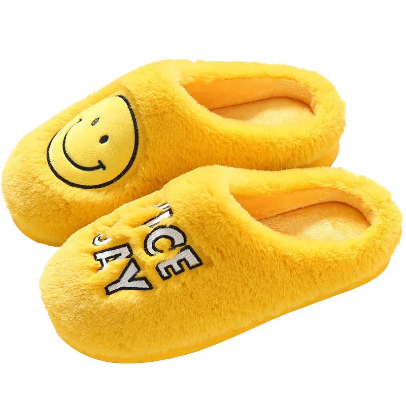 

Luxury Warm Cute Smiley Slippers Smile Face Pattern Women Fur Slippers Winter Indoor Slippers For Lady Girls, 5 colors are available