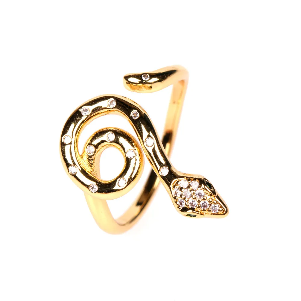 

Hot Selling Gold Plated Zircon Studded Snake Cuff Rings Adjustable Zircon Snake Wrap Rings For Women Fashion Jewelry