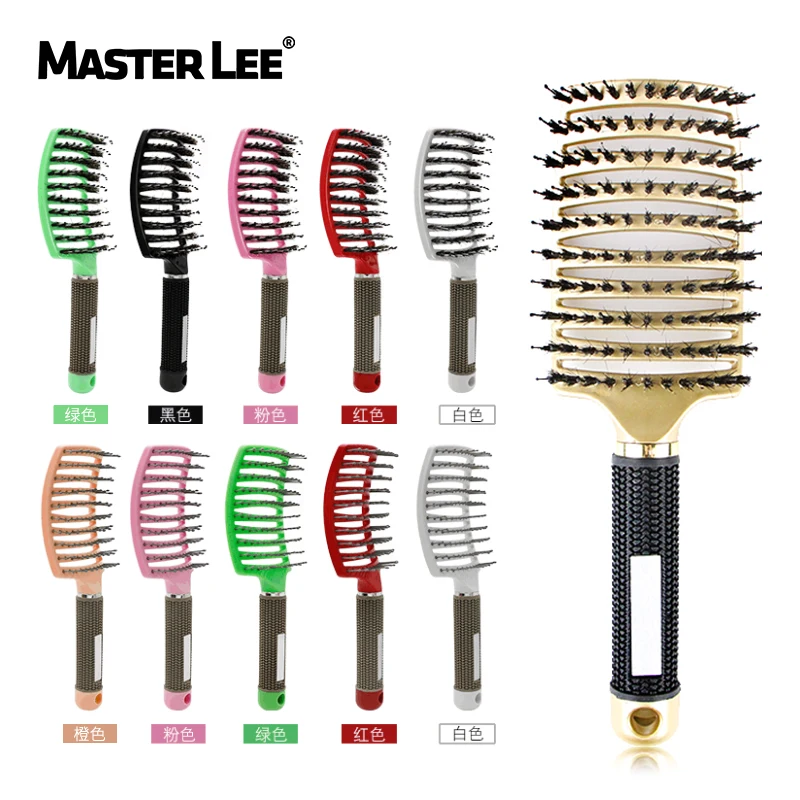 Masterlee Brand curve Bristle Hair Brush Big Vent Bristle Hair Brush rib bomb w/boar, Black