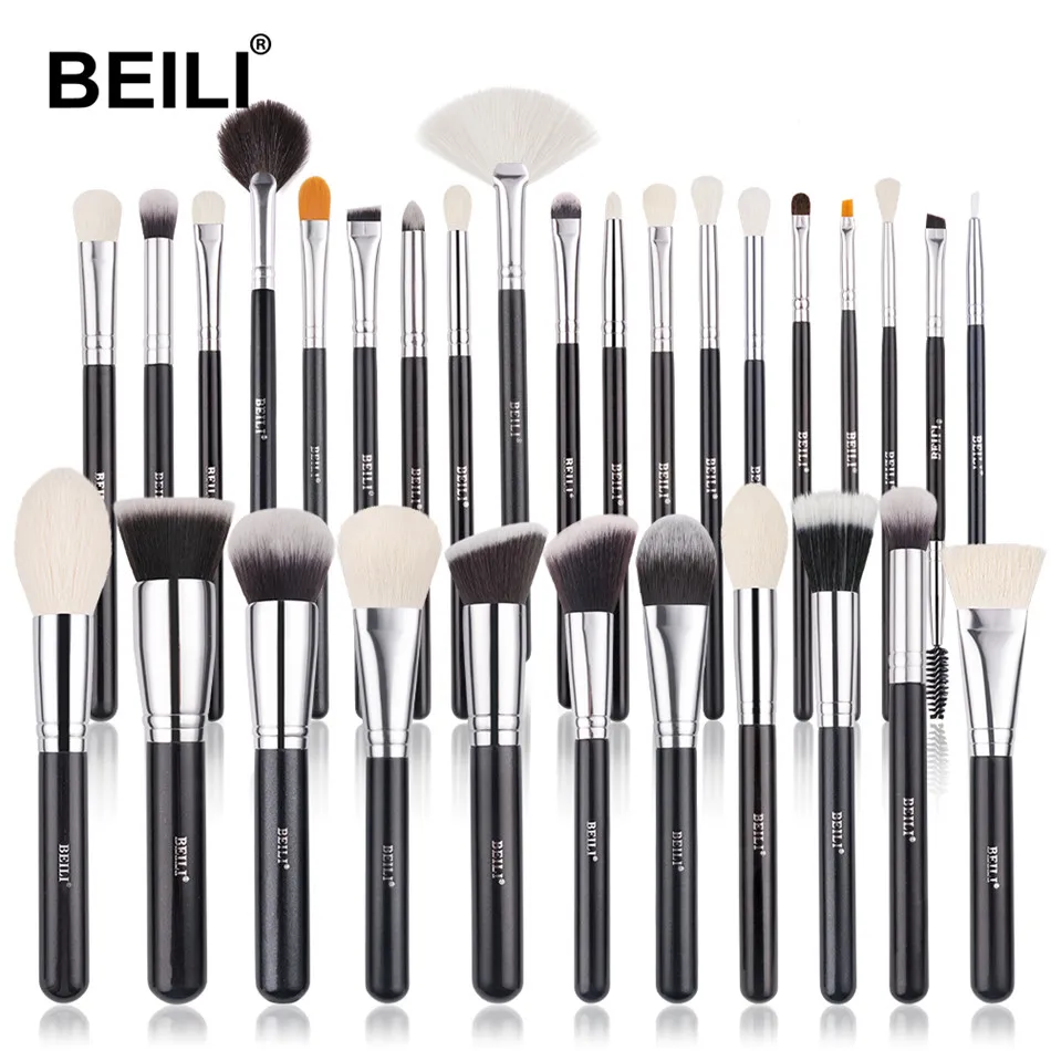 

BEILI 30PCS professional Makeup Brush Set foundation powder concealer Cosmetic Brush natural hair eye Makeup Brushes custom logo, Black