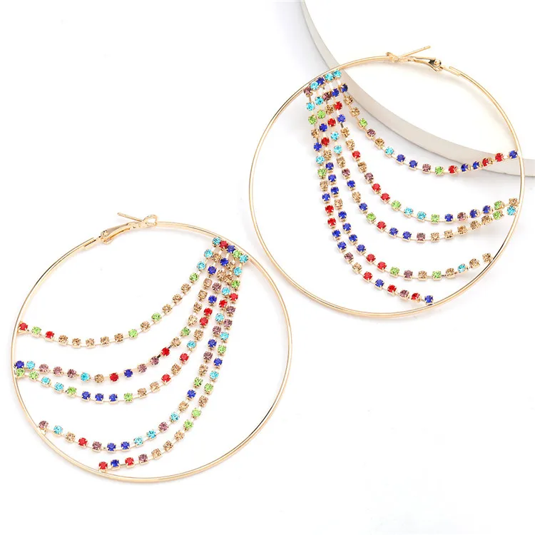 

Round Alloy Rhinestones Colored Diamonds Tassel Trendy Women Earrings Earrings Jewelry