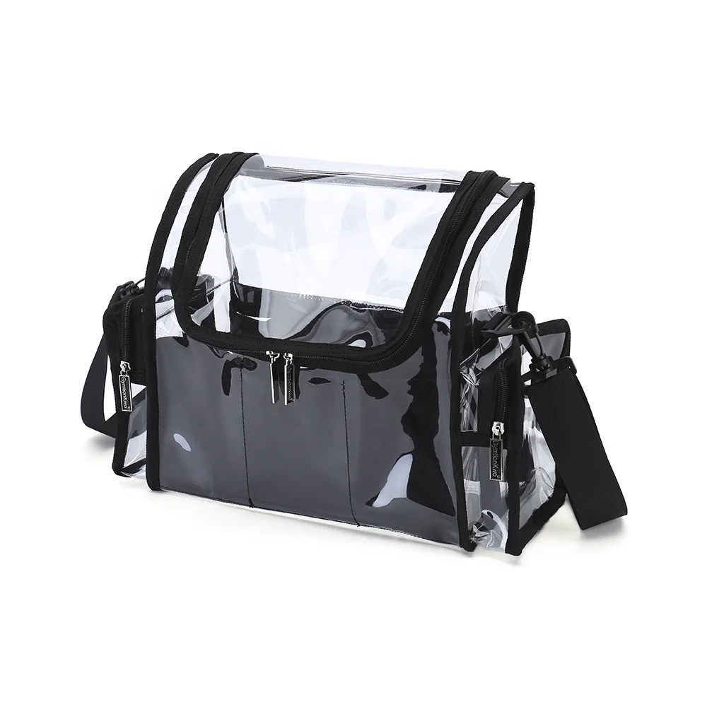 

Transparent clear removable Acrylic Organizer PVC Vinyl Artist Brush Bag with shoulder and handle straps