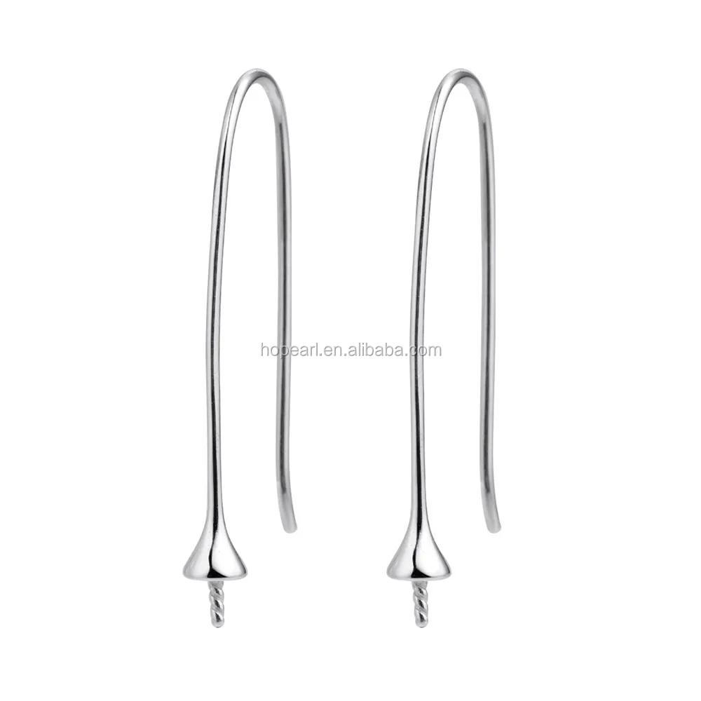 SSE249 Earwires for Half Drilled Pearl Beads 925 Sterling Silver Earring Hook Long Shape Jewelry Findings Wholesale