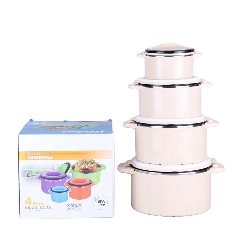 

Wholesale African Large Food Storage Container Household Restaurant Thermal Insulated Hot Pot Food Warmer Casserole Set of 4pcs