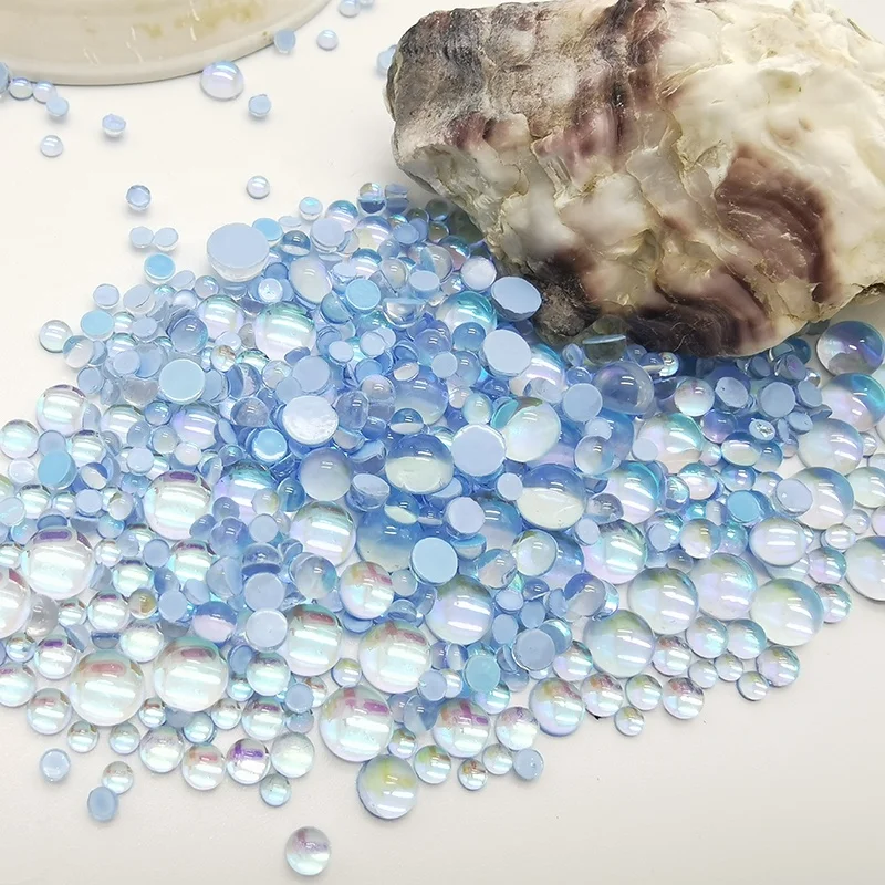 

Wholesale Bulk Multicolored Luxury Sea Glass Beads 12 Grids 3D Nail Crystal Flatback Glass Non Hotfix Rhinestones For Fabric, Light blue